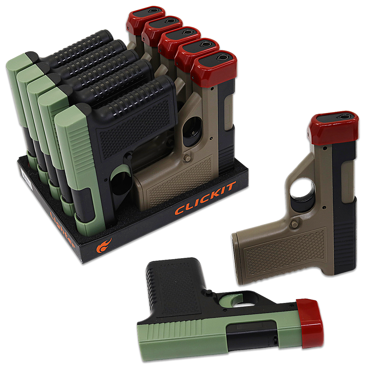 Clickit Red & Blue Single Torch Gun Lighters (GH-6278B) | 15 Count Display product image